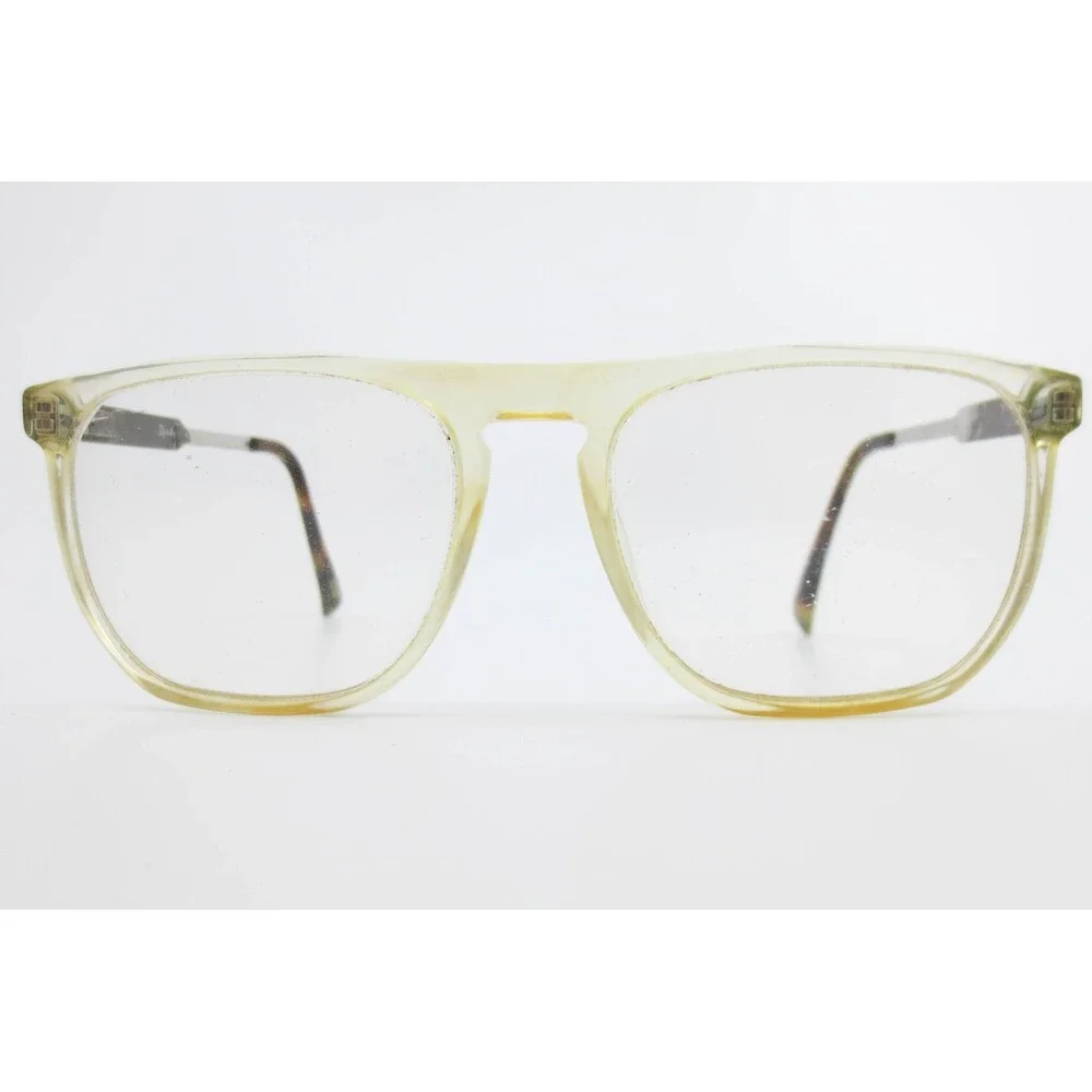 Randy Vintage Square Eyeglasses Translucent Yellow Metal Tortoise Demo Lenses